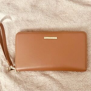House of Harlow 1960 Cognac Leather Zip Wristlet Wallet with Gold Hardware